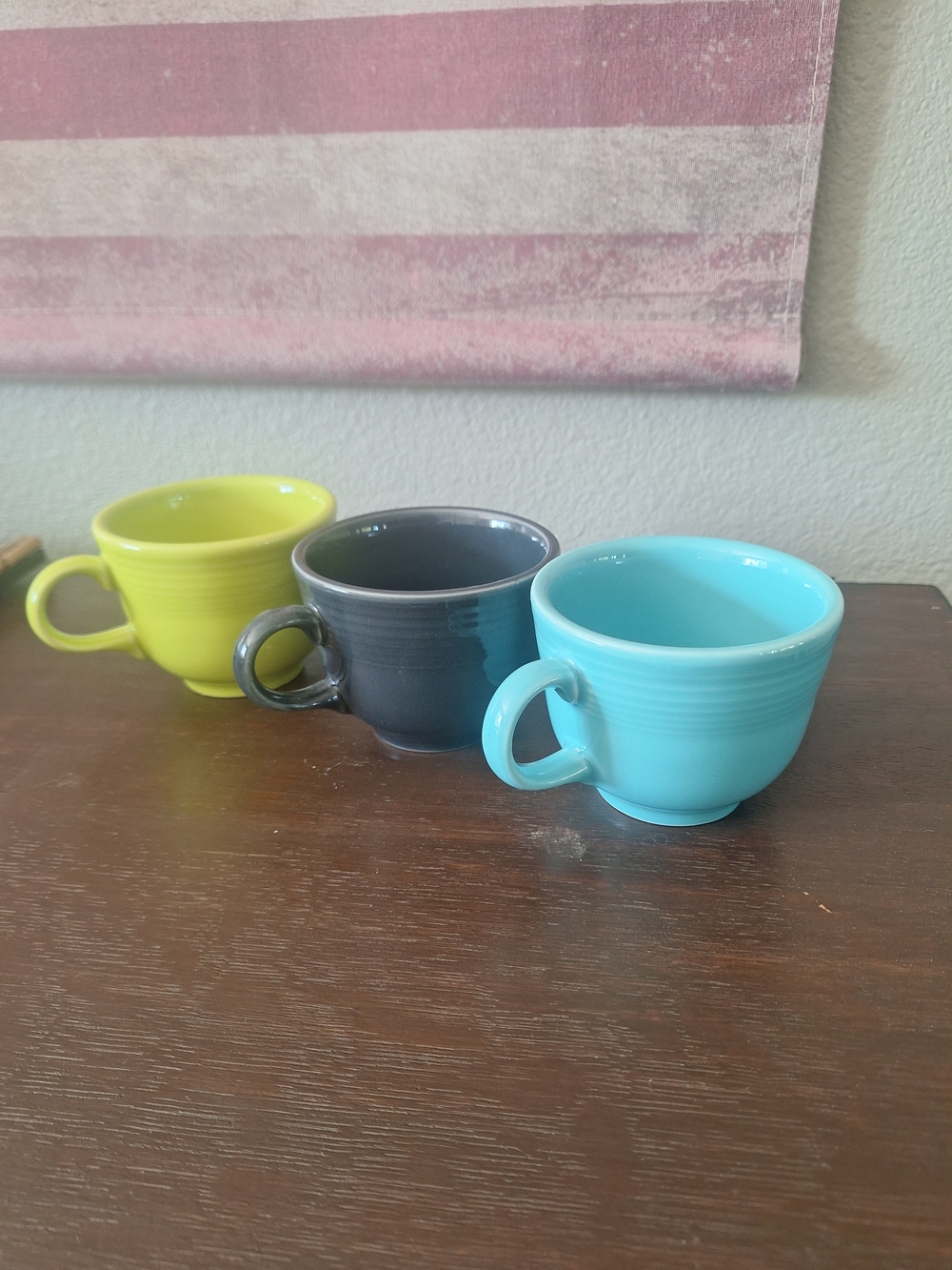FIESTAWARE Coffee Mug Set - Turquoise, Lime Green, Gray.